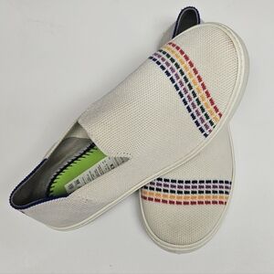 Rothy's The Kid Sneaker White Rainbow, Youth 3, Kidcore Washable